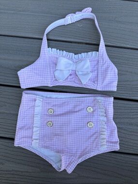 Janie and Jack Lilac Gingham Two-Piece Swim Set with Bow